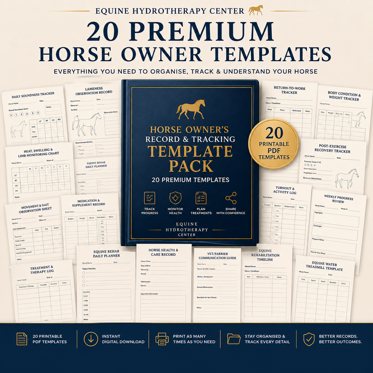 Horse Owner's Record & Tracking Template Pack — 20 Premium Templates